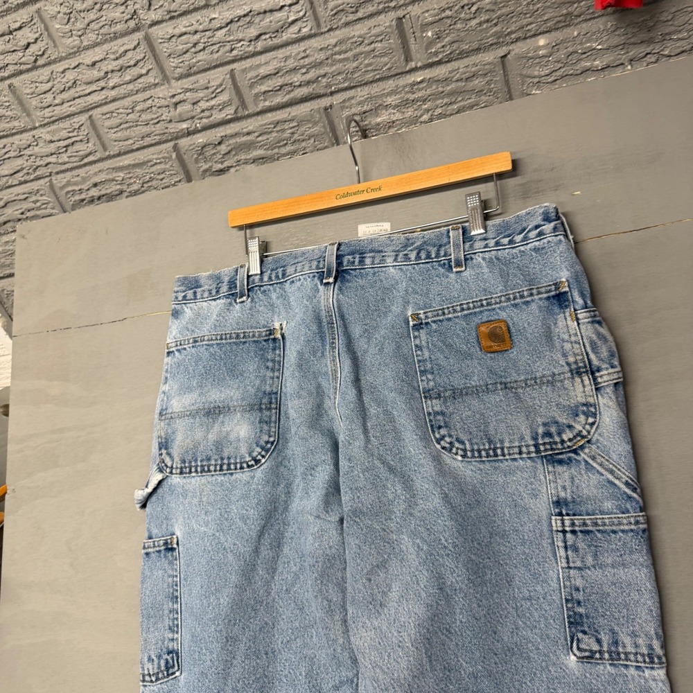 Carhartt Mens Flannel Lined Carpenter Jeans Light Wash Blue 40x32 Relaxed Fit